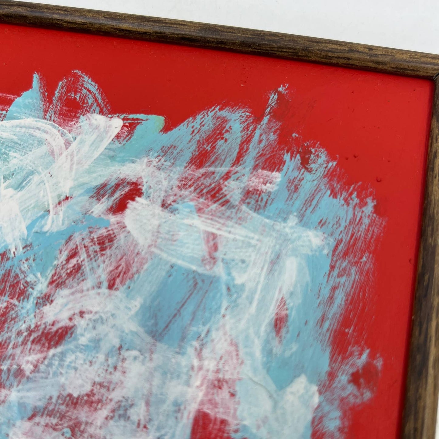 Framed Original Abstract Art Painting "Red White Sky Blue" Acrylic 5x7 TI5