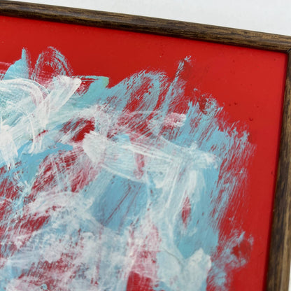 Framed Original Abstract Art Painting "Red White Sky Blue" Acrylic 5x7 TI5