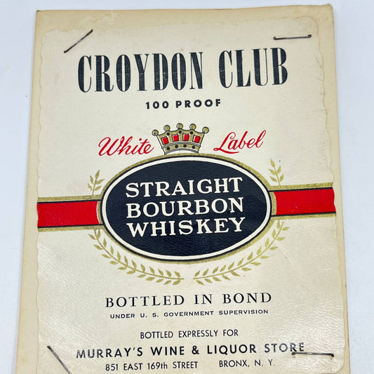 Croydon Club Whiskey Label Murray’s Wine & Liquor Store Bronx NY