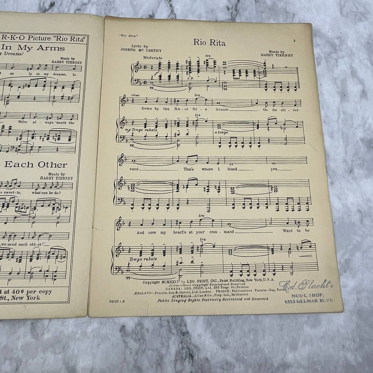 Rio Rita - Ziegfeld's Rio Rita 1926 Sheet Music TK2-SM4