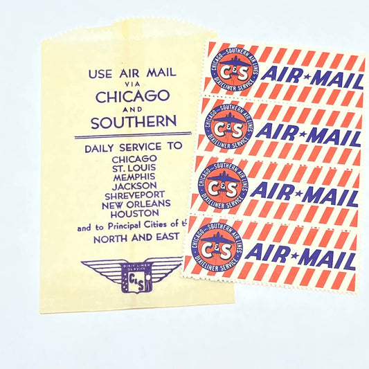 Vintage Chicago Southern Airlines Dixieliner Service Air Mail Label Stamps AC2