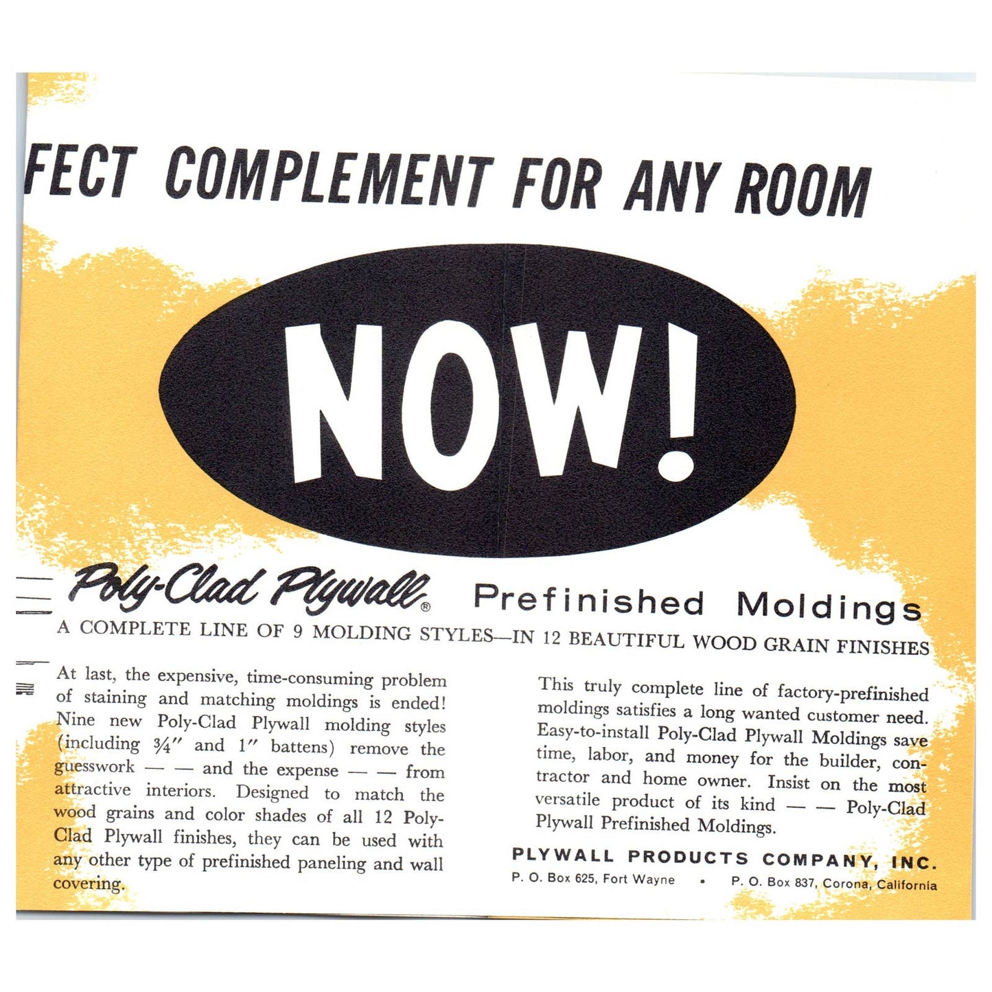 1950s MCM Advertising Brochure Poly-clad Plywall Prefinished Moldings SE4