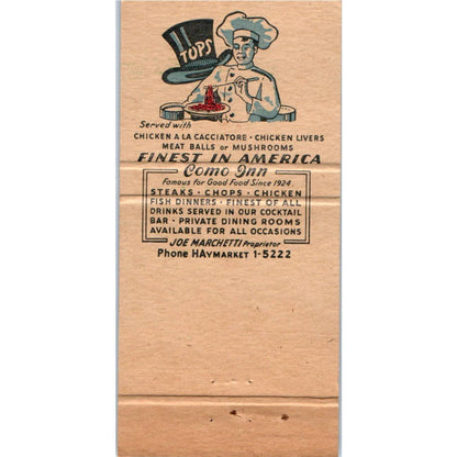 Como Inn Italian Restaurant Chicago Advertising Matchbook Cover SA1-M7