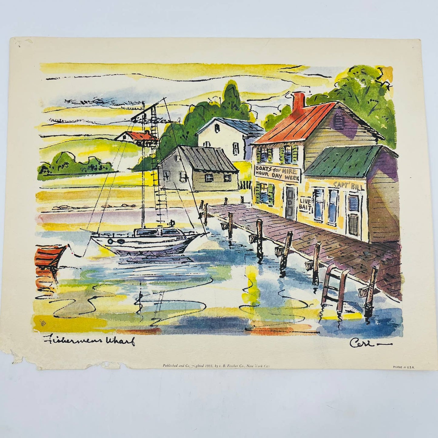 1953 FISHERMAN'S WHARF Print Ceri I. B. Fischer Co. 11x14” TA8