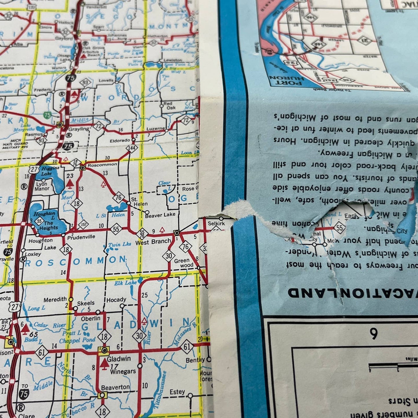 Michigan Official Highway Map 1964 Vintage Travel TG1-1