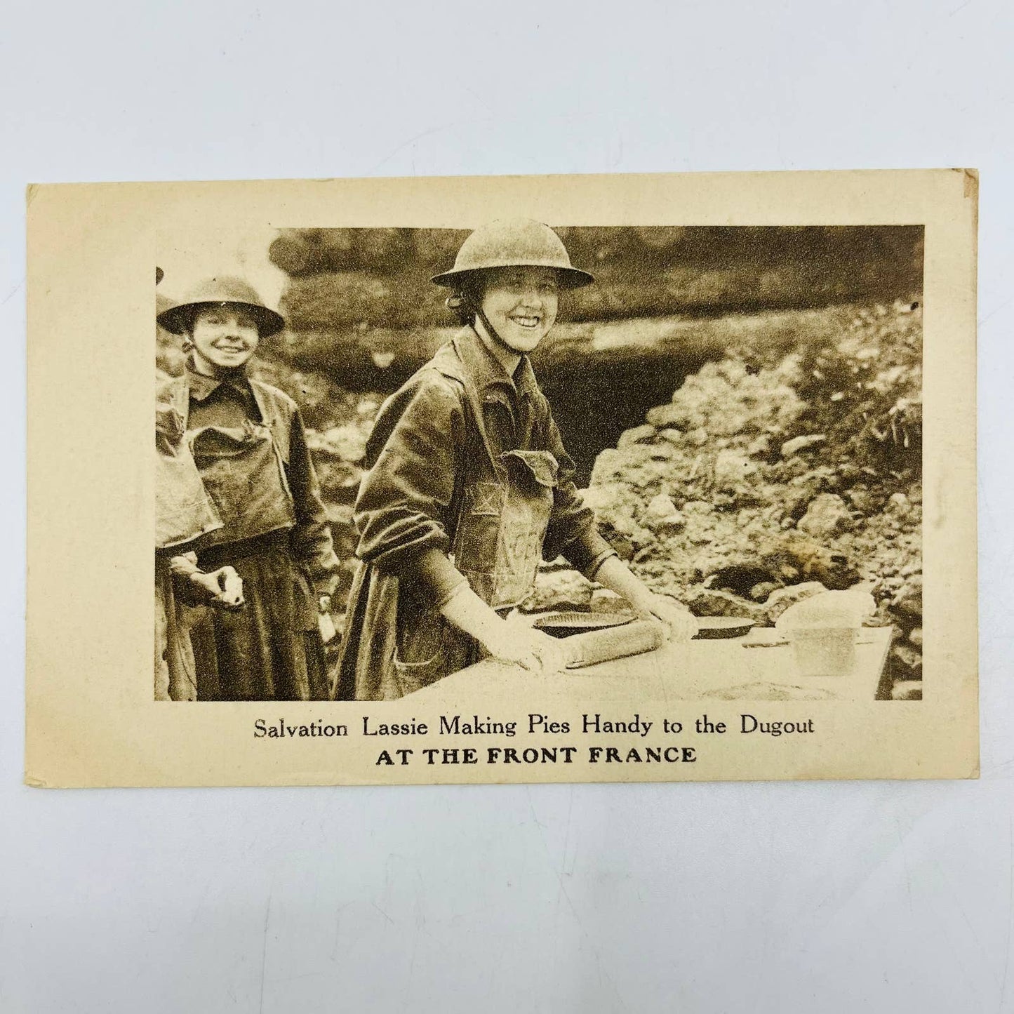 c1918 Postcard WWI Salvation Army Woman Cooking Front Line France Trench PA9