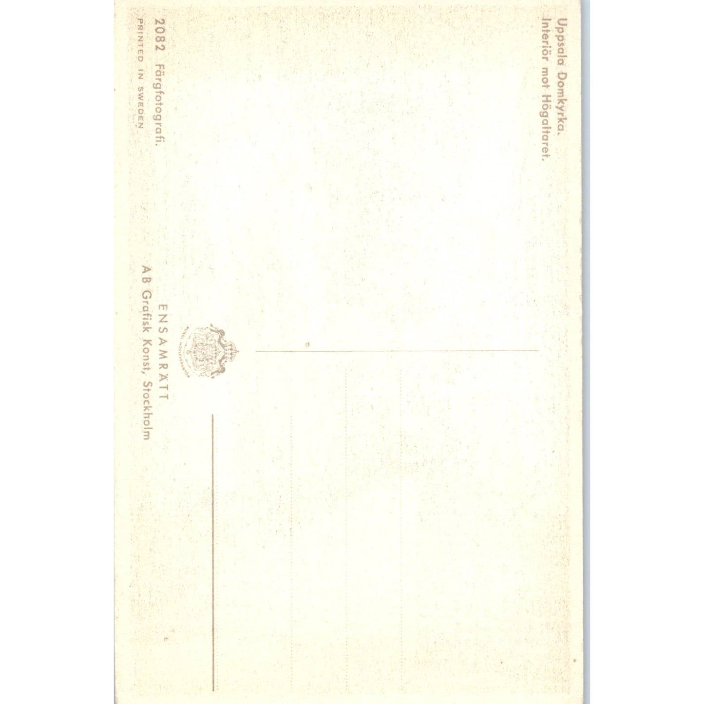 Uppsala Cathedral Sweden Interior Original Postcard TK1-21