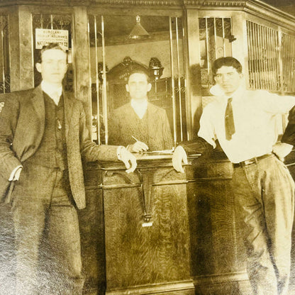 Early 1900s RPPC 3 Men Pose in Bank PA9