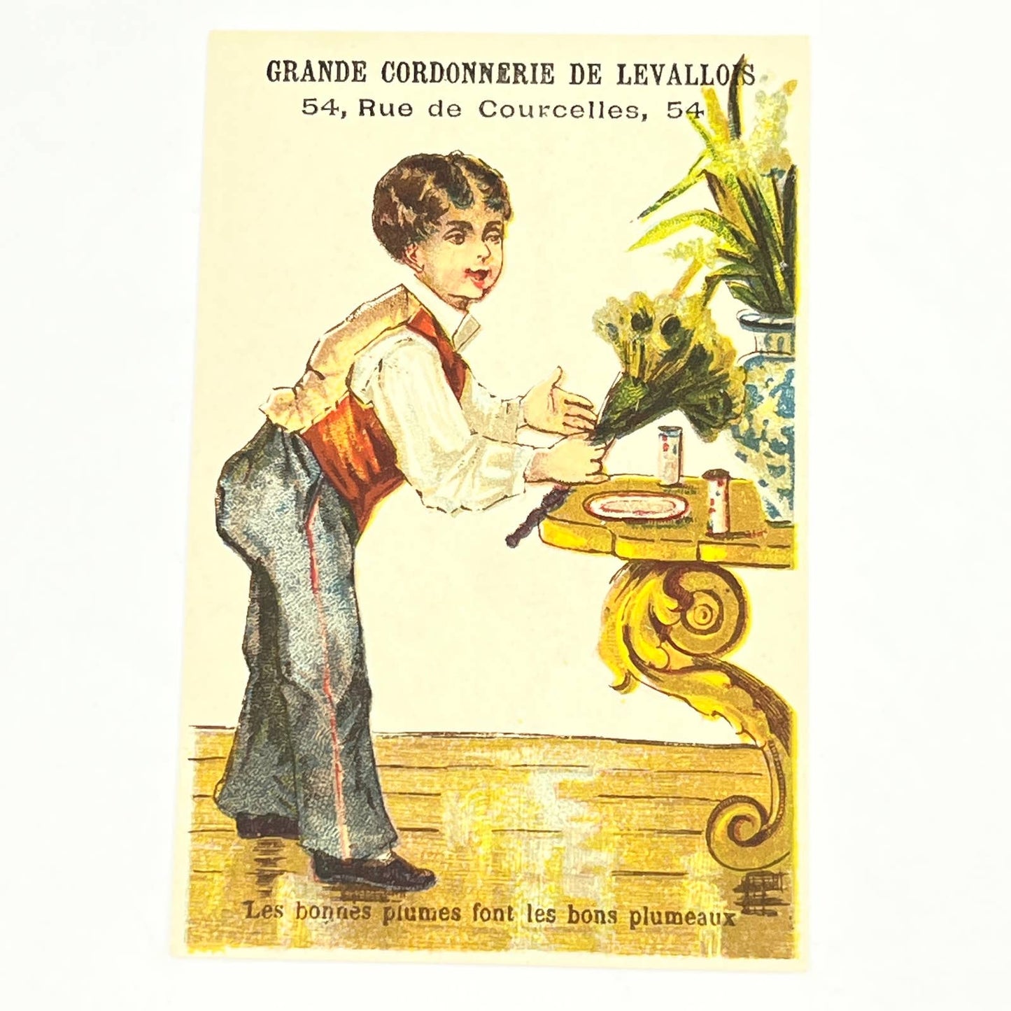 Original 1880s French Victorian Trade Card GRANDE CORDONNERIE DE LEVALLOIS AB6