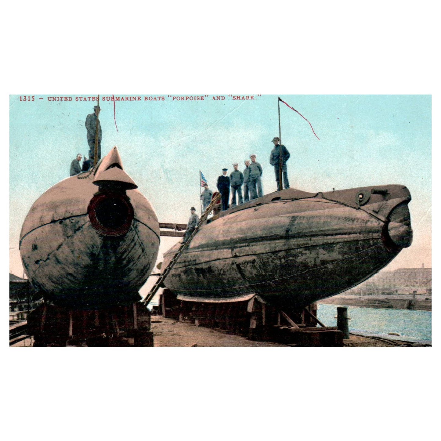 US Submarine Boats Porpoise and Shark - Original Postcard TJ8-5