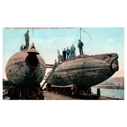 US Submarine Boats Porpoise and Shark - Original Postcard TJ8-5