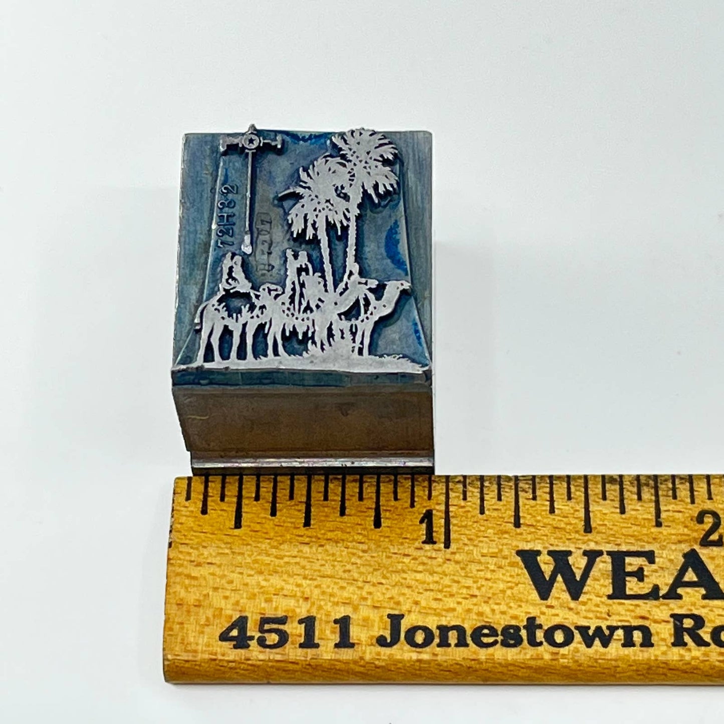 1920s Shriner Camel Palm Tree Cross Masonic Stamp Typeset Print Block 1” SC7-35