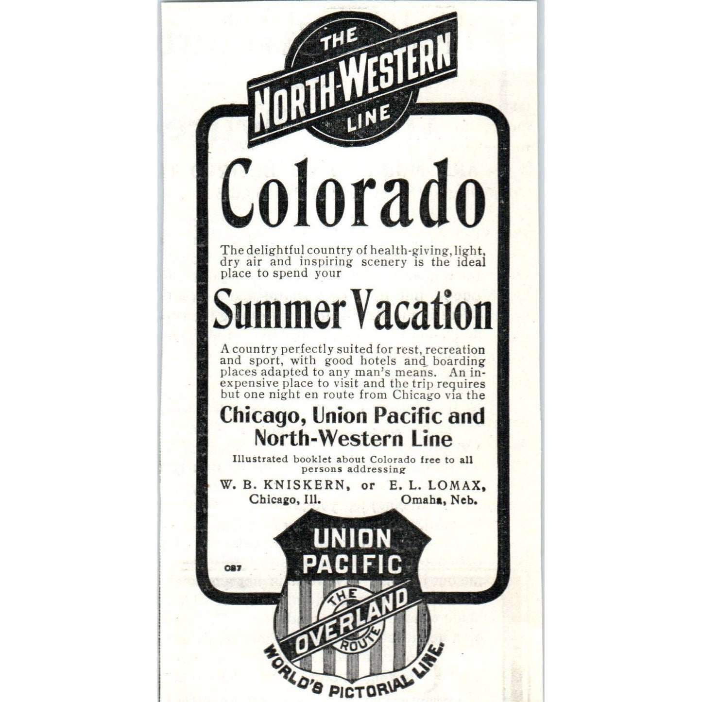 Union Pacific Railroad Northwestern Line Colorado Vacations - 1903 Ad TJ7-L