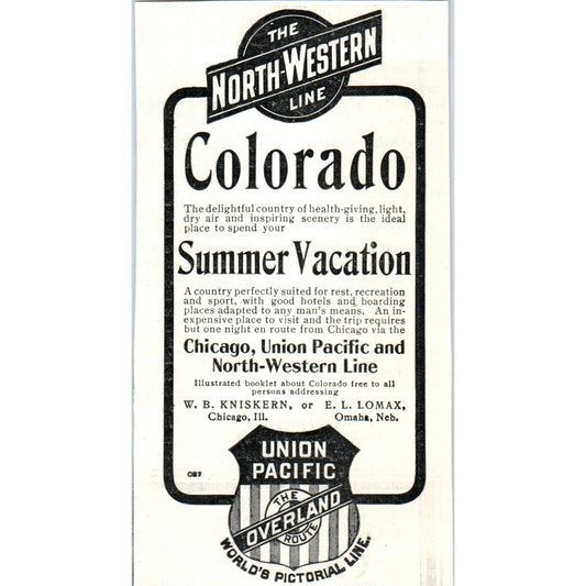 Union Pacific Railroad Northwestern Line Colorado Vacations - 1903 Ad TJ7-L