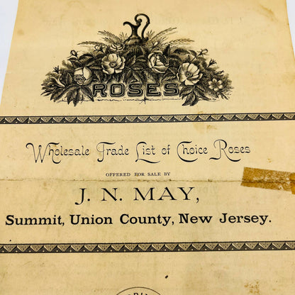 1886 JN May Roses Summit Union County NJ Billhead Letterhead Advertisement AA4