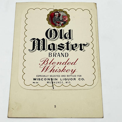 Old Master Whiskey Label Wisconsin Liquor Co. Milwaukee