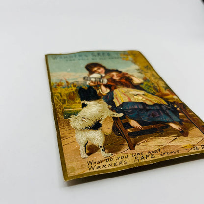 1880s Victorian Trade Card Warner’s Safe Yeast Peek a Boo Border Collie Dog AA2