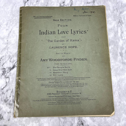 Antique 1902 Indian Love Lyrics Sheet Music And Lyrics Boosey Co. Ny TK2-SM