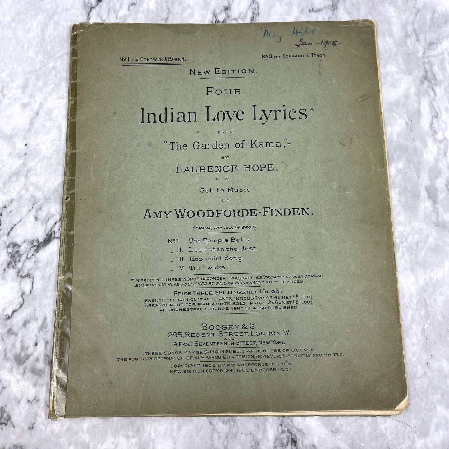 Antique 1902 Indian Love Lyrics Sheet Music And Lyrics Boosey Co. Ny V37-5