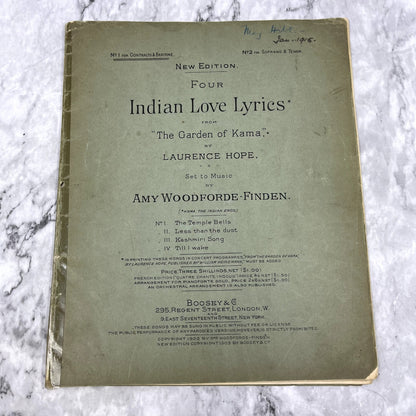 Antique 1902 Indian Love Lyrics Sheet Music And Lyrics Boosey Co. Ny V37-5