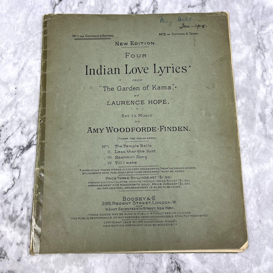 Antique 1902 Indian Love Lyrics Sheet Music And Lyrics Boosey Co. Ny V37-5