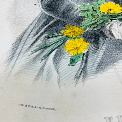 c1850 Antique Hand-Colored Currier & Ives Lithograph "Florence" 10 x 14 FL1