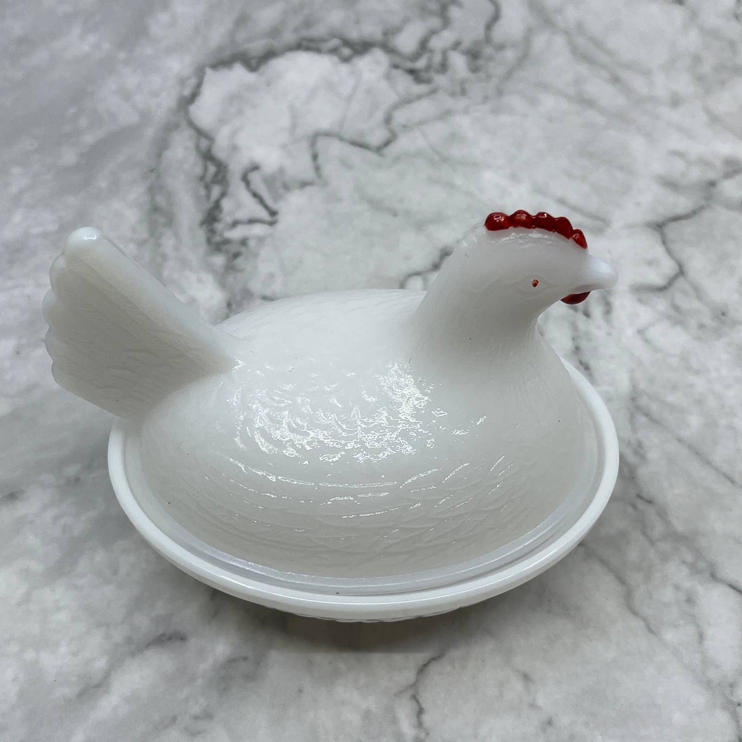 Vintage Hazel Atlas Milk Glass Red On Head Mini Nesting Hen On Nest 4.5” TH3