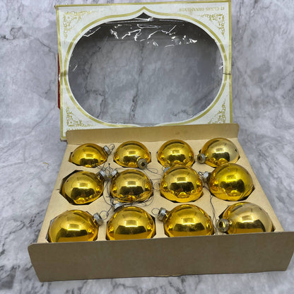 Shiny Brite 12 Vintage 2 1/4" Mercury Glass Ornaments Original Box Gold OT1