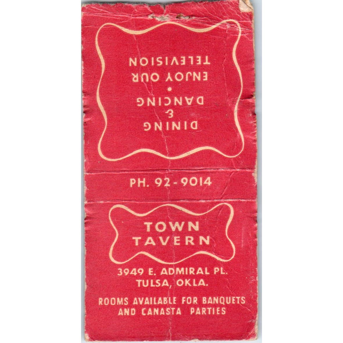 Town Tavern Dining & Dancing Tulsa OK Advertising Matchbook Cover SA9-M4