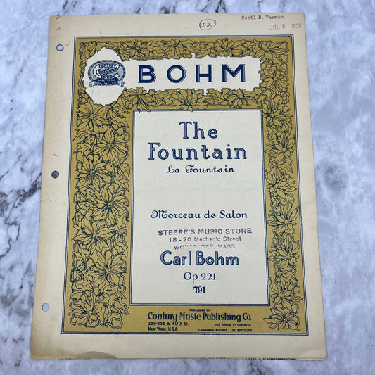 1926 sheet music Carl Bohm The Fountain Marceau de Salon Op. 221 TI1