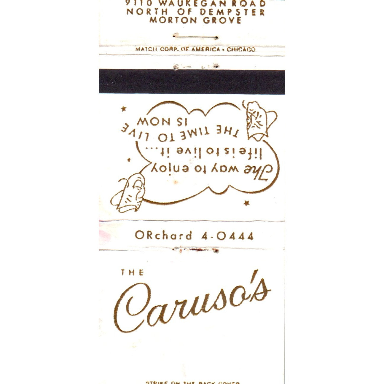 Caruso's Food and Singing Morton Grove IL Advertising Matchbook Cover MM9-6