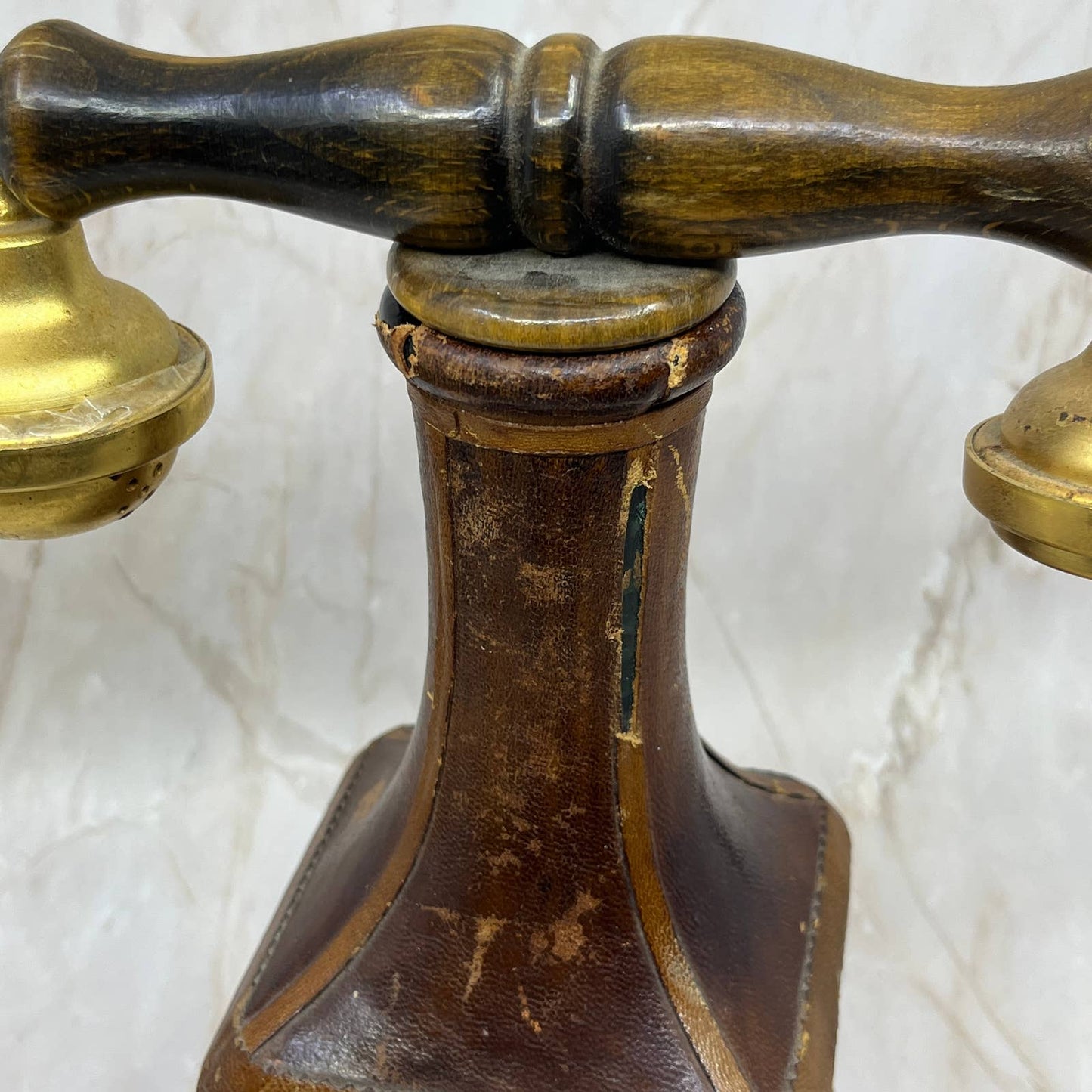 Vintage Italian Leather Wrapped Telephone Shape Decanter Bottle TC5