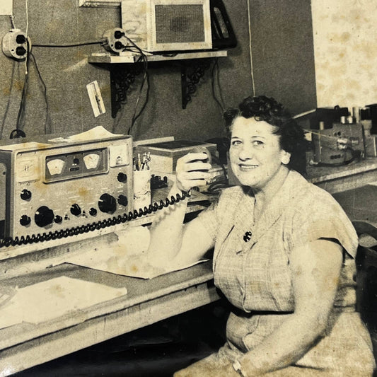 Vintage Original Photograph Woman Operating CB Transistor Ham Radio 8x10 AC3