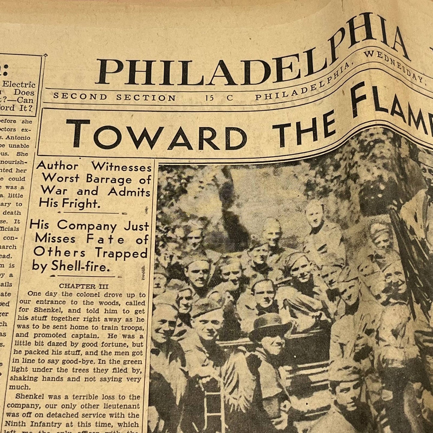 Philadelphia Record Aug-Sept 1934 Clipped Toward the Flame 28th Division WWI