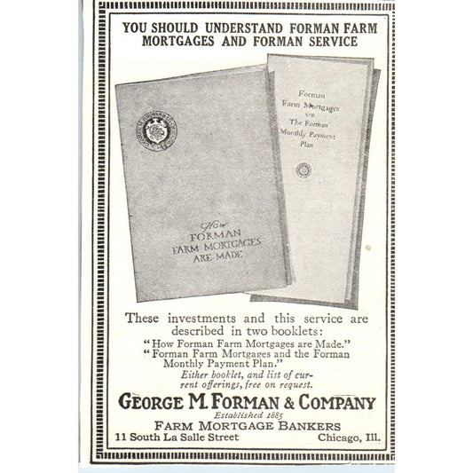 c1920 Harper's Magazine Ad - George M. Forman & Co Farm Mortgage Chicago EA3-4