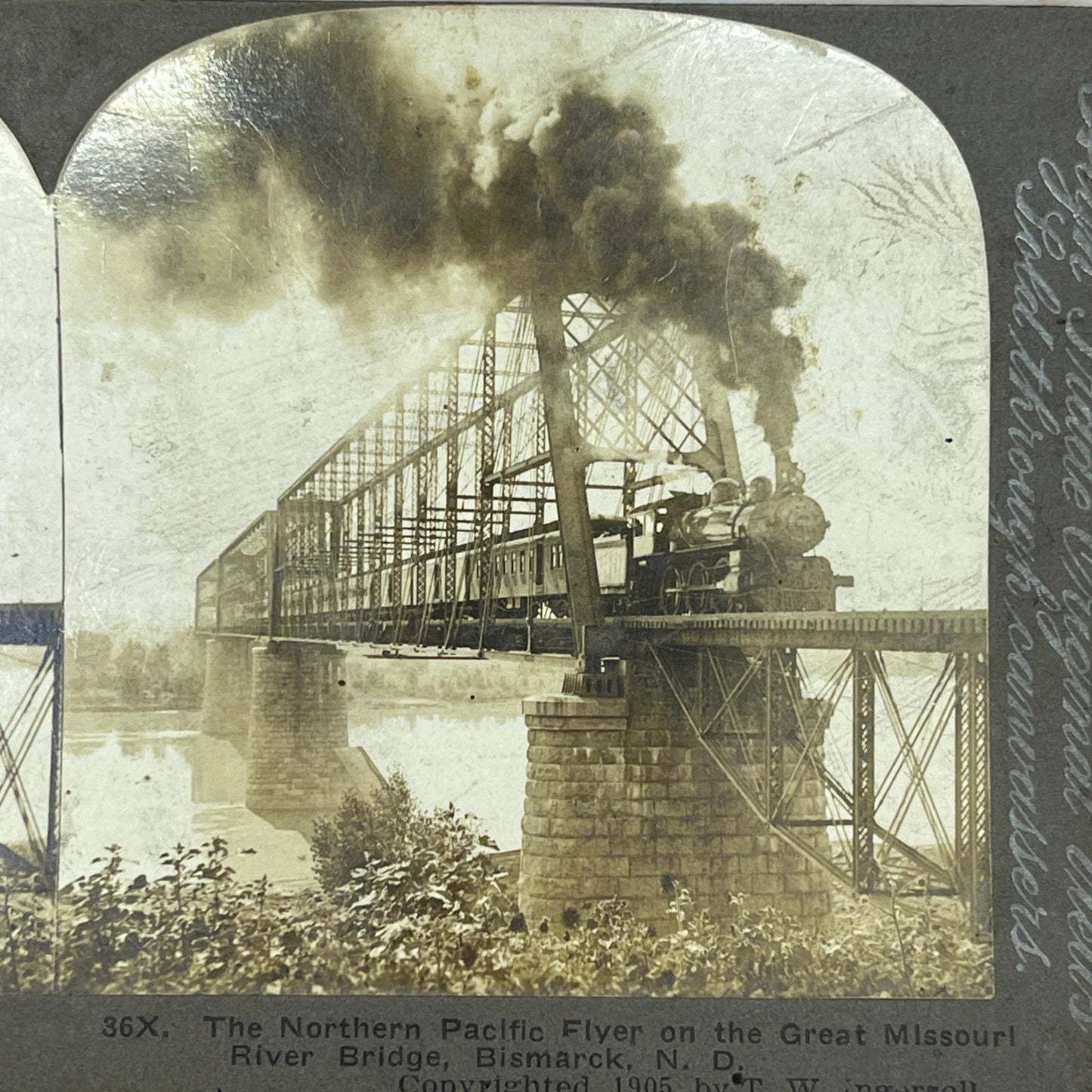 Northern Pacific Flyer Great Missouri River Bridge Bismarck ND Stereoview TJ1-C1