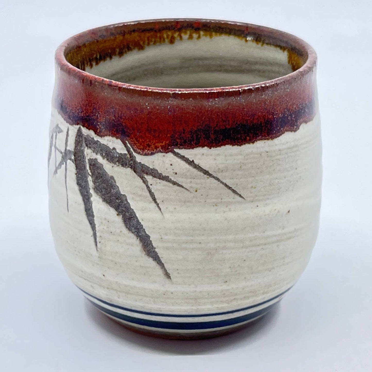 Vtg Stoneware Salt Glaze Japanese Tea Cup Bamboo Design 2.5” TE4