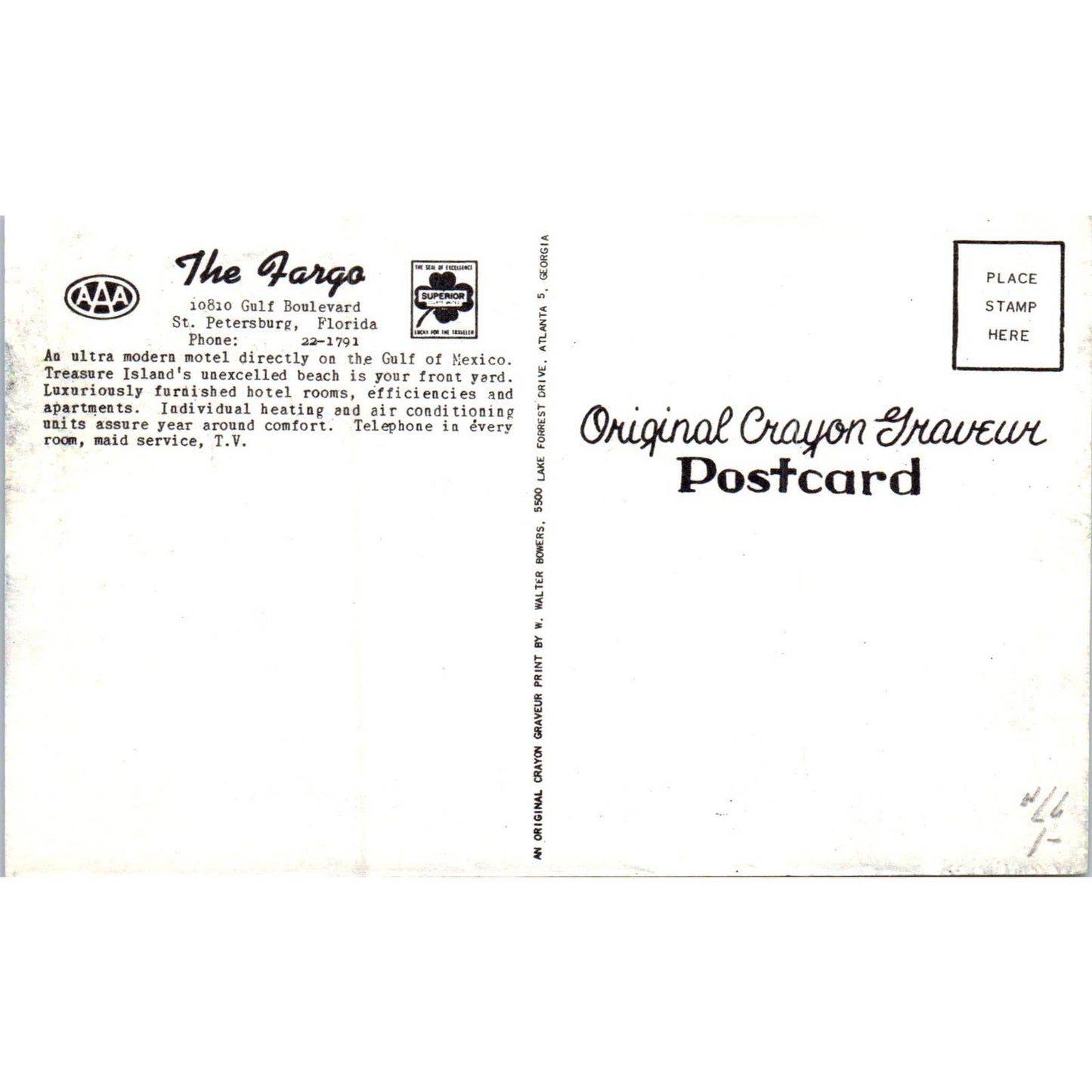 The Fargo Motel on the Gulf St. Petersburg Florida Original Postcard TK1-P19