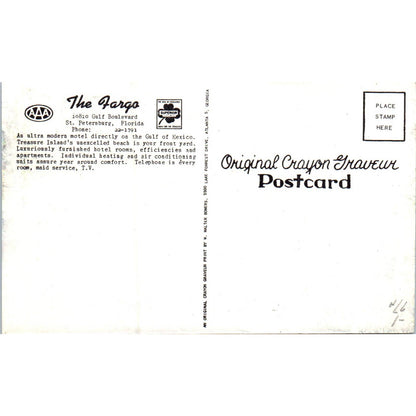 The Fargo Motel on the Gulf St. Petersburg Florida Original Postcard TK1-P19
