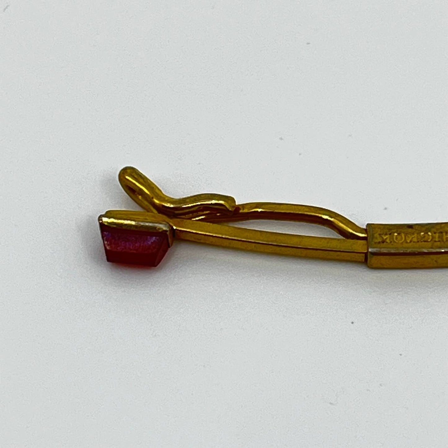 Vintage MCM Gold Tone Red Lucite Hickok Tie Bar Chain Clip SD4