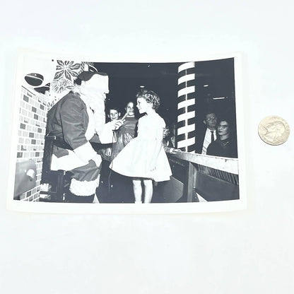 1950s Christmas Party Photograph Young Girl Meets Santa 5x7" AB7