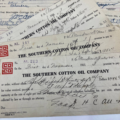 1913 The Southern Cotton Oil Company Agusta Division SC Document Set of 9 AC9