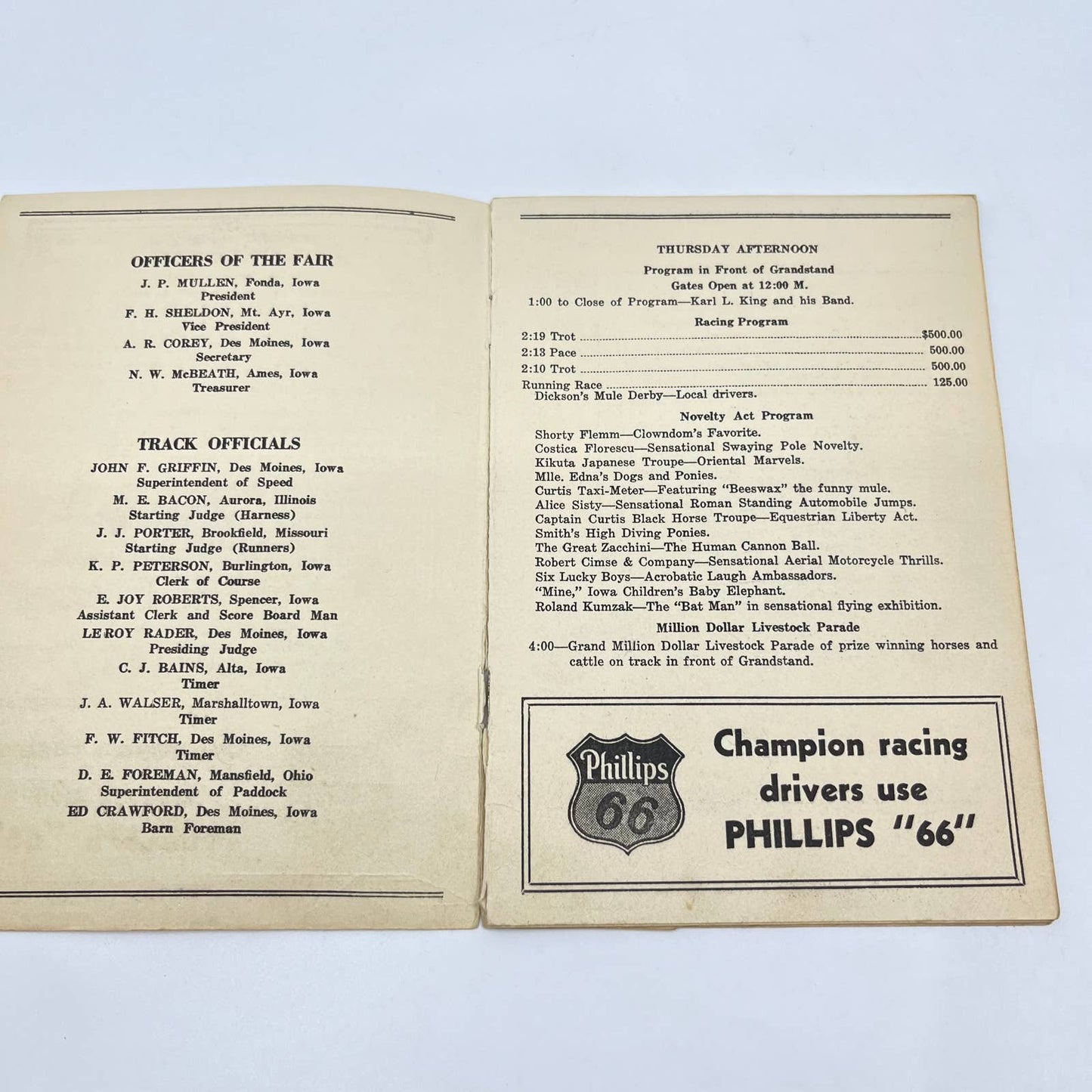 1936 Official Race Program - Iowa State Fair & Exposition TF7