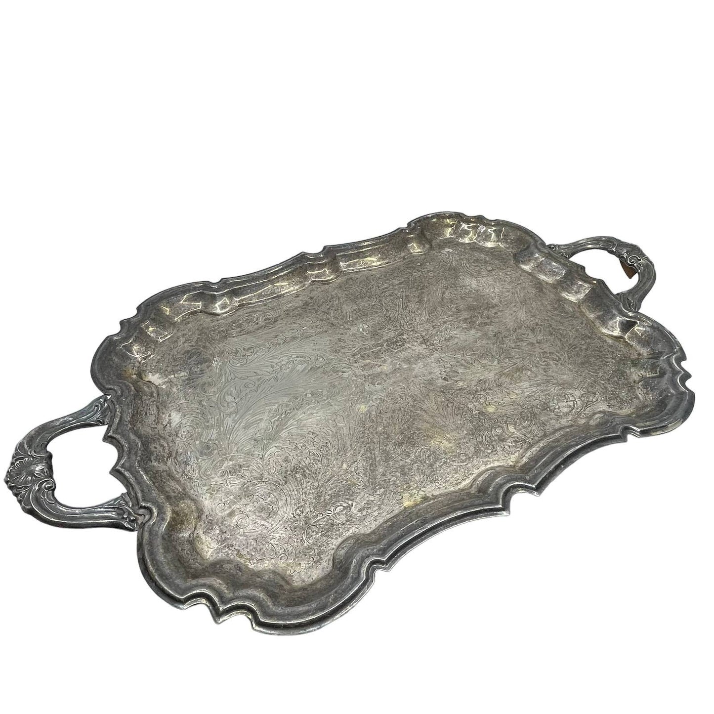 Antique F.B. Rogers Silver Co. Chippendale Footed Etched Serving Tray 13x19 TJ4
