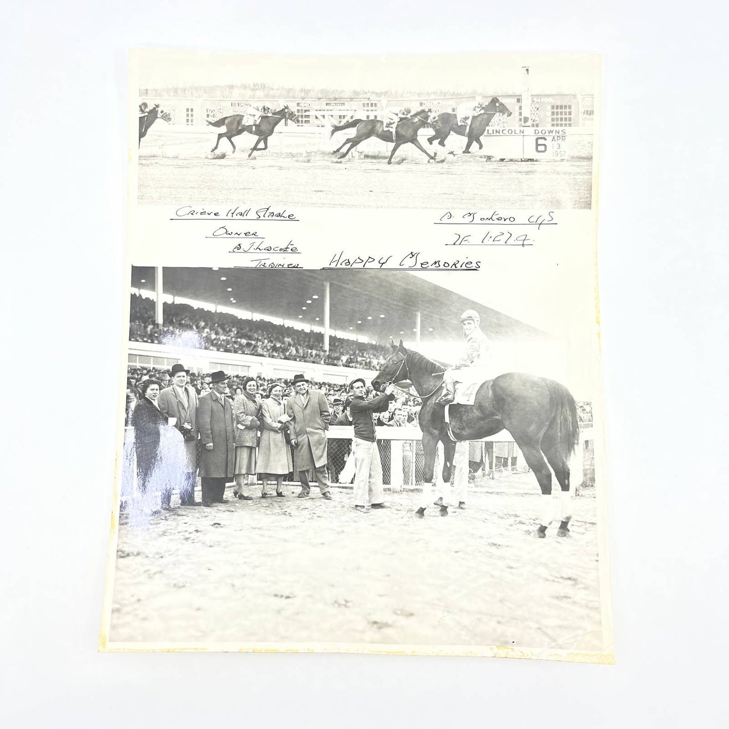 1957 Original Horse Race Winner Photo "Happy Memories" Lincoln Downs AC5-2