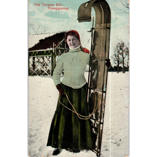 The Toronto Girl Tobogganing 1916 Original Postcard P2-12