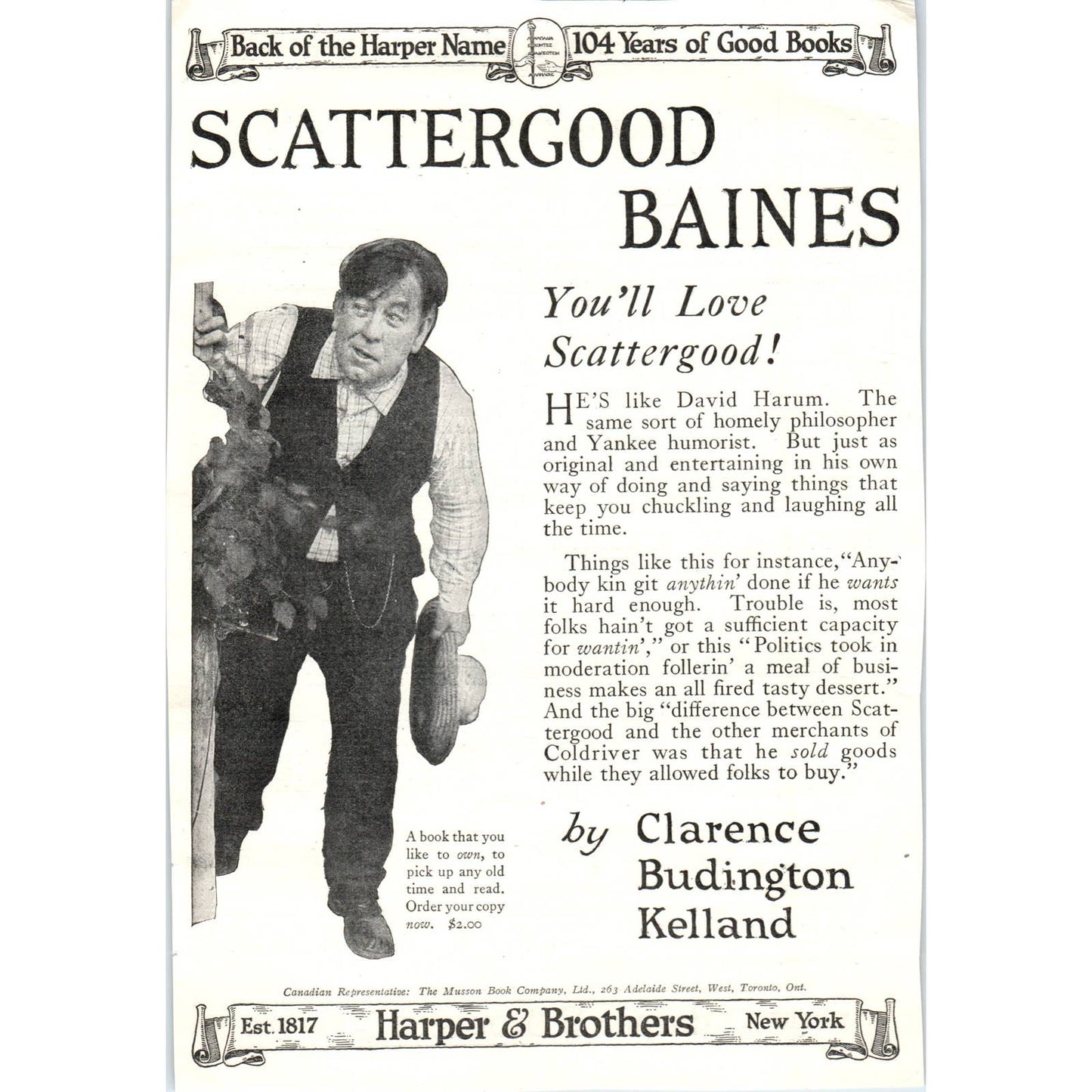 Scattergood Baines by Clarence Budington Kelland - 1921 Original Ad TJ7-L