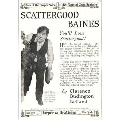 Scattergood Baines by Clarence Budington Kelland - 1921 Original Ad TJ7-L
