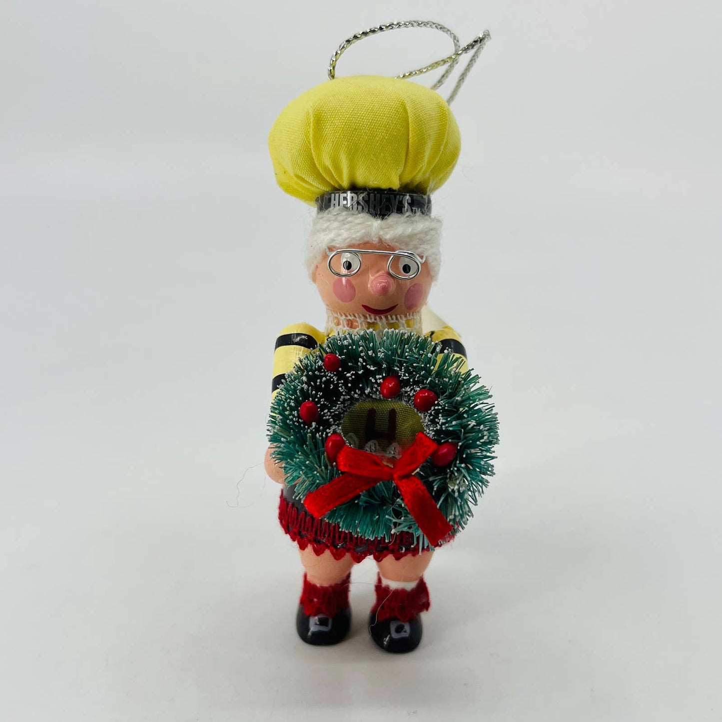2000 Hershey's Kurt Adler Wooden Santa Woman Elf Christmas Ornament w/Tag SB6