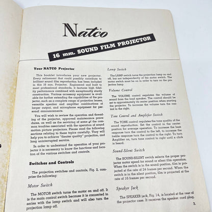 1940s Natco 16mm Sound Projector 3030 Operating & Maintenance Manual TE2